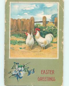 Edge Wear 1911 Easter ROOSTER AND HEN CHICKENS ON THE FARM o5894