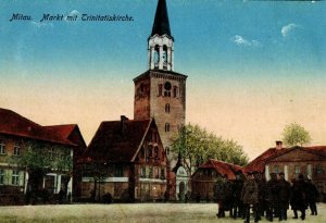 1914-16 WWI German Soldiers Mitau Markt mit Trinitatiskirche M Postcard P20