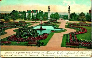 Entrance to Highland Park Pittsburgh Pennsylvania PA 1900s UDB Postcard UNP