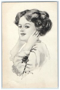 c1910's Pretty Woman Curly South Powell Artist Signed Omaha Nebraska NE Postcard