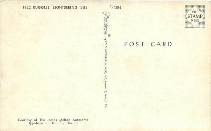 1922 Ruggles Sightseeing Bus Postcard, Florida Autorama Unused Chrome