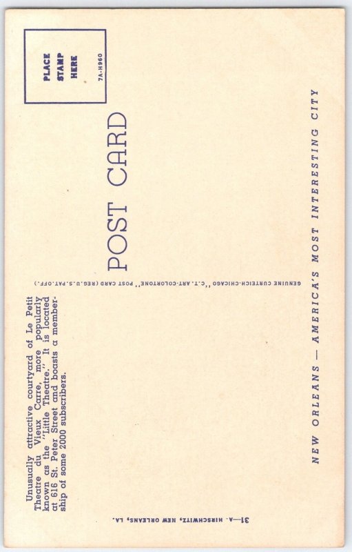 Vintage Linen Postcard Little Theatre Courtyard New Orleans LA