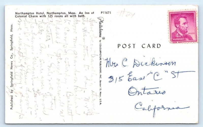 Northampton Hotel MASSACHUSETTS USA Postcard