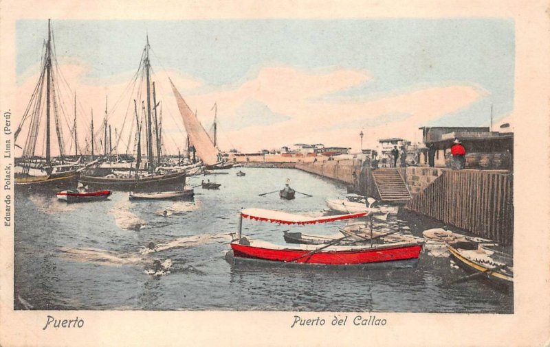 PUERTO DEL CALLAO SHIPS PIER POSTCARD (c. 1905)