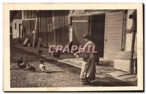 Old Postcard Folklore Woman and her hens