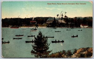 Postcard Georgian Bay Ontario c1910s Rose Point Parry Sound Canoes Hotel