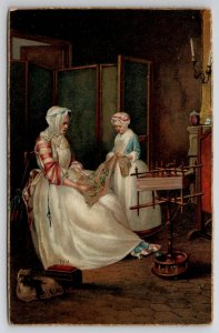 The Hardworking Mother with Cute Dog by Jean Simeon Chardin with Postcard L47