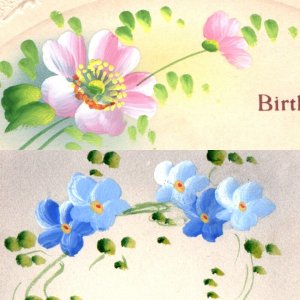 x2 LOT c1910s Beautiful Hand Painted Flower Greeting Card Postcards UK Art A184