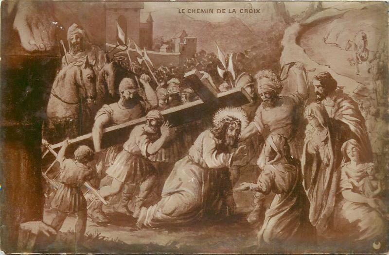 Early biblical scene photo postcard the way of the cross