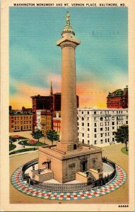 Washington Monument Mt. Vernon Place Baltimore MD WOB Cancel 1c stamp Postcard 
