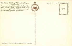 Williamsburg Virginia~The Raleigh Bake Shop~1960 Postcard