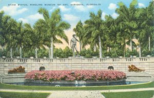 Sarasota Florida David Statue, Ringling Museum of Art Linen Postcard  Unused