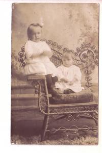 Real Photo, Two Little Girls on Large Chair