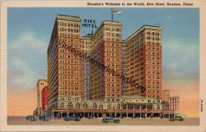 Houston's Welcome to the World Rice Hotel Houston TX Postcard PC233