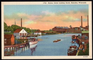Wisconsin KENOSHA Harbor Scene Looking South - LINEN