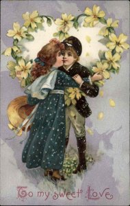 Winsch Valentine Little Boy and Girl Dancing c1910 Vintage Postcard