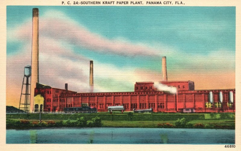 Panama City Florida, Southern Kraft Paper Plant Asheville Post Vintage Postcard