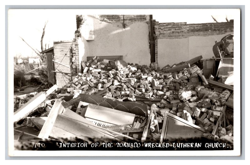 Vintage Postcard OK Tornado Damage Blackwell Oklahoma Interior Lutheran Church 