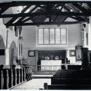 c1950s Grasmere, England Church Nave Interior PC Lake District Gothic Pew A339