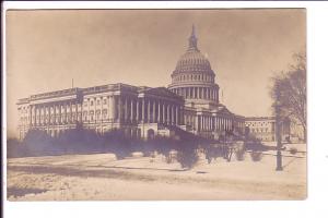 Real Photo, Capital Building in Winter, Snow, 'Lest we forget' on Back,