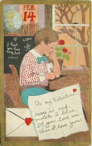 Artist impression Boy C-1910 Valentine Roses Red Globe Postcard 20-9344