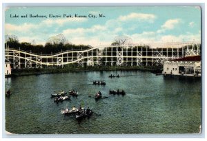 Kansas City Missouri MO Postcard Lake And Boathouse Electric Park c1910's