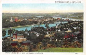 Marietta Ohio~Bird's Eye View Overlooking City & Bridge Across River~1920s Pc