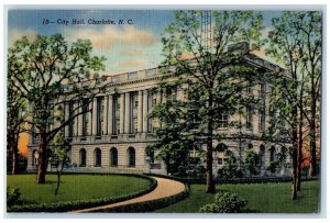 1948 City Hall Building Trees Charlotte North Carolina NC Vintage Postcard 