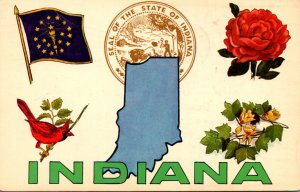 Indiana State Seal Flag Flower Bird Tree & Map 1966