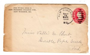 1900(?) NEW WINDSOR COLLEGE COM MARYLAND MD TO DOUBLE PIPE CREEK ENVELOPE/COVER