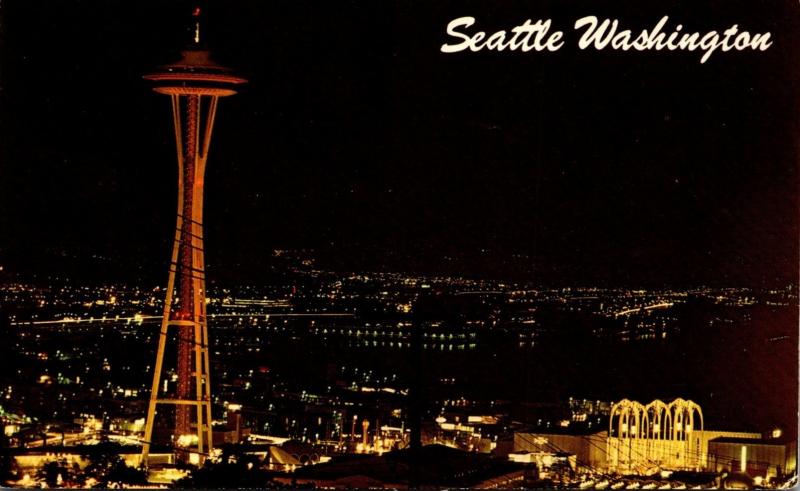 Washington Seattle Skyline and Space Needle At Night