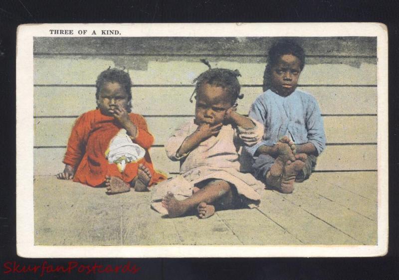 VINTAGE BLACK AMERICANA POSTCARD NEGRO CHILDREN THREE OF A 