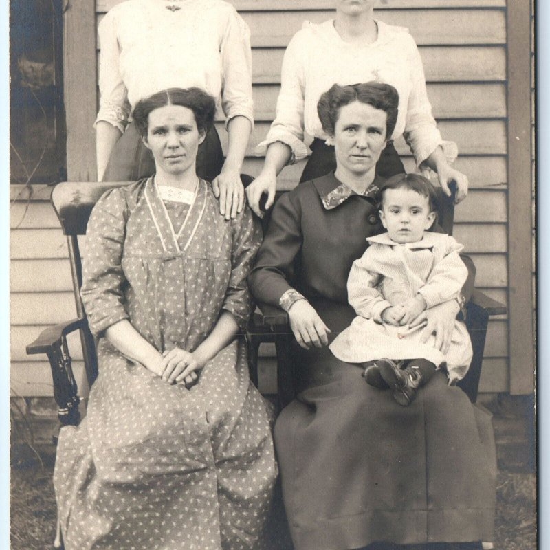 c1910s Look Alike Family Sisters? RPPC Outdoors Stone Face Women Girl House A174