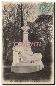 Old Postcard Paris Parc Monceau Statue Guy de Maupassant