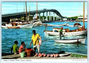 3 Postcards NASSAU, BAHAMAS ~ Bridge to PARADISE ISLAND, Sloops, Fishermen 4x6 