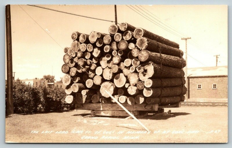 Grand Rapids MinnesotaLoad of Logs Memory By-Gone DaysRR Tracks1930s RPPC