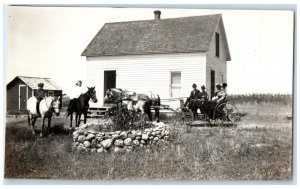 c1910's Children Horse Riding Carriage RPPC Photo Unposted Antique Postcard