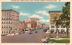 Vintage Postcard Intersection North South East West St. Pittsfield Massachusetts