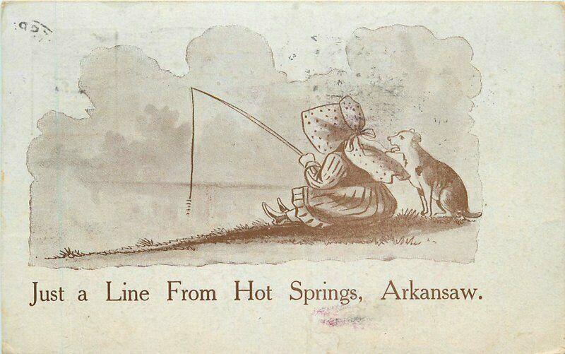 Artist Impression Comic Fishing Humor Hot Springs Arkansas 1909 Postcard 1650