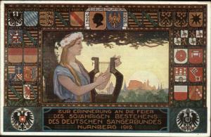 Poster Art Beautiful Woman Harp German Singers Assoc Anniversary Nurnberg PC