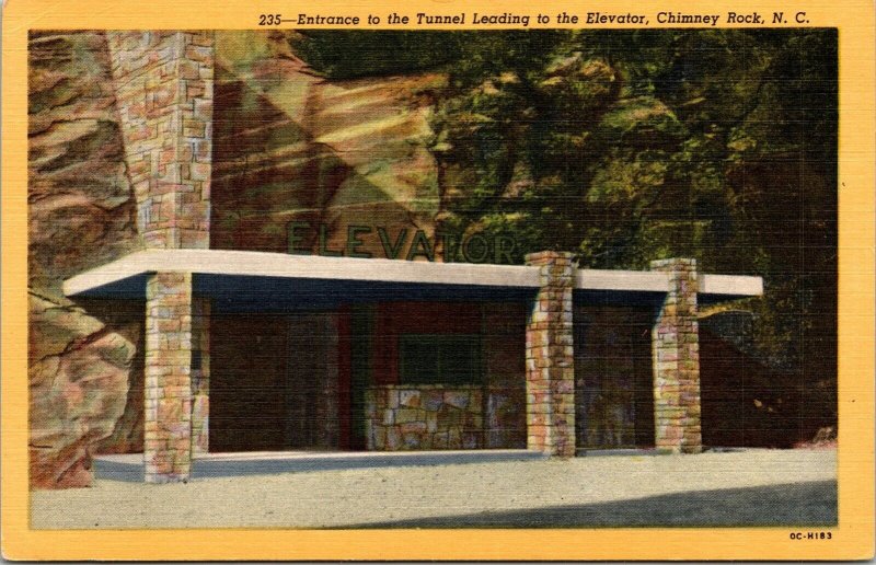 Entrance Tunnel Leading Elevator Chimney Rock NC North Carolina Linen Postcard 