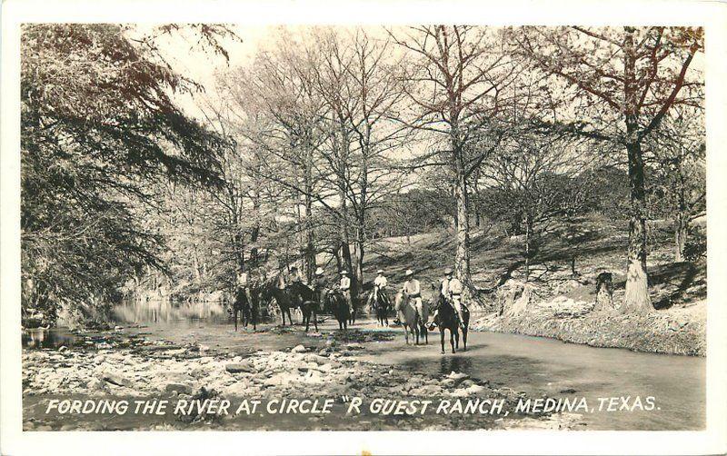 1940s Fording River Circle R Guest Ranch Medina Texas Horses RPPC postcard 7236