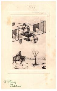 Christmas ,  Beautiful woman   flying Bi-Plane, Santa on a Horse