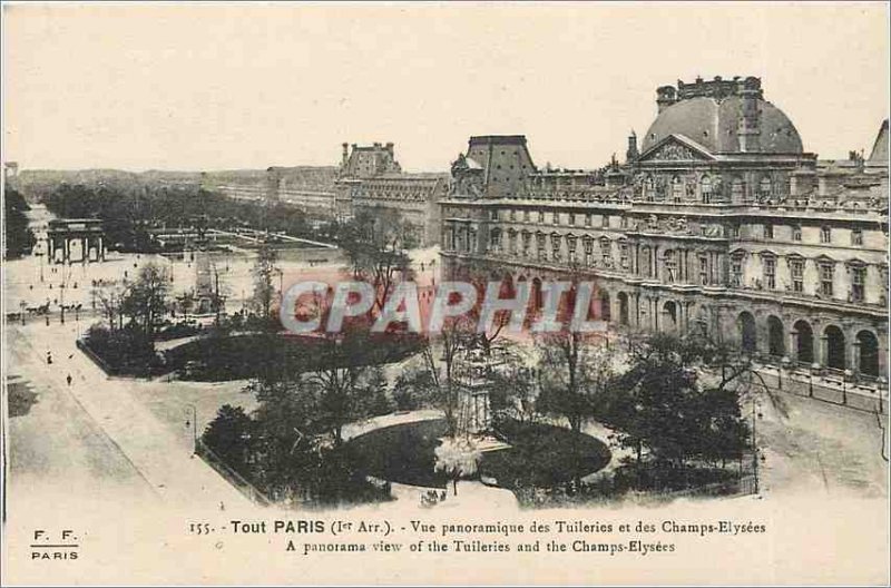 Old Postcard All Paris Panoramic view of the Tuileries and the Champs Elysees