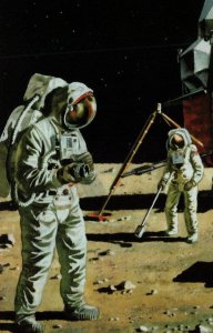 Buzz Aldrin Neil Armstrong Space Landing NASA 1970s Ladybird Painting Postcard