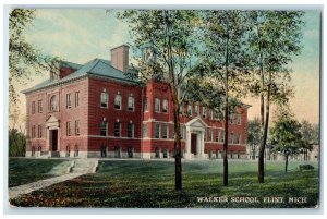 c1910s Walker School Building Exterior Flint Michigan MI Unposted Trees Postcard