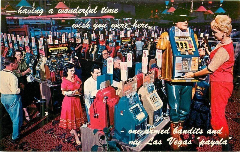 Nevada Las Vegas Slot machine Cowboy gambling Western Postcard 22-6643