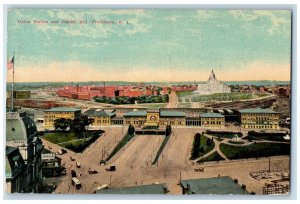 1911 Union Station And Capitol Hill Aerial View Providence RI Coca-Cola Postcard