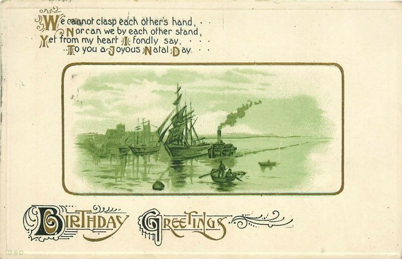 Boats at Dock Birthday Greetings pm 1924 Postcard