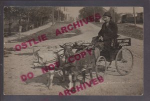 White Cloud MICHIGAN RPPC 1912 PEANUT WAGON Popcorn Cigars GOAT CART Salesman